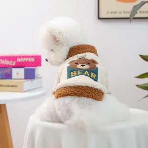 Warme Plüsch Haustier Hundekleidung Für Winter Herbst Bär Schweinchen Stickerei Vlies Welpen Katze Weste Sweatshirt Mit Leine D-Ring