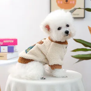 Fleece-Hundepullover mit Bärenstickerei und warmem Plüschbesatz für den Herbst und Winter