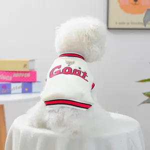 Polyester Pet Vest For Small Dogs Cats Sporty Goat Embroidery Jersey With D-Ring Leash Attachment Ribbed Trim Clothing