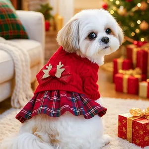 Weihnachten Haustier Hund Pullover Kleid Acryl Strick Rentier Weihnachtsbaum Muster Rot Grün Festliche Kleidung Für Hunde Katzen