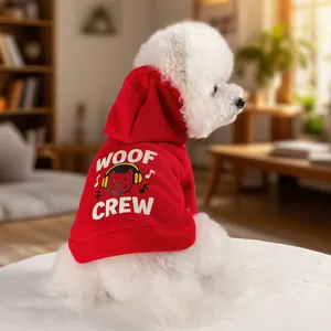Sweat à capuche rouge pour petits chiens avec imprimé blanc Woof Crew et motif chien