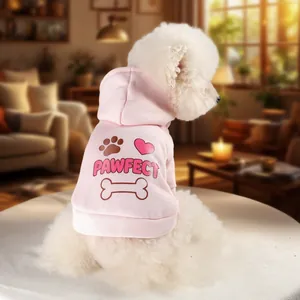 Sweat à capuche rose pour chien avec imprimé PAWFECT, vêtement chaud et doux pour chat
