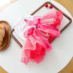 Robe tutu princesse pour chien en tulle rose fête d'anniversaire avec grand nœud et jolie broderie
