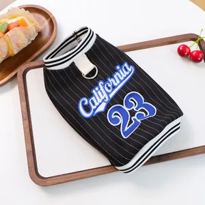 Detail of pet jersey with California 23 embroidery and metal D-ring for leash attachment