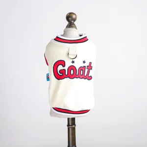 Pet sports vest jersey in beige with GOAT embroidery and built-in D-ring harness