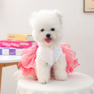 Jolie robe tutu pour petit chien avec jupe en tulle rose à couches multiples pour fête.