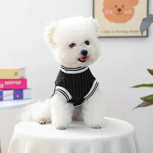 Soft knit striped pet jersey for small dogs and cats in black and white sporty style