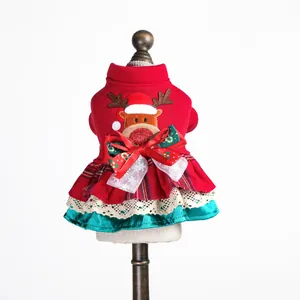 Robe de Noël pour animaux avec broderie élan et nœud flocon pour petits chiens et chats