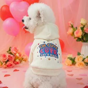 Warmer Haustier Hunde Hoodie Für Kleine Hunde Welpen Katzen Sweatshirt Bestickt Buchstaben Herz Muster Off-White Polyester Winter