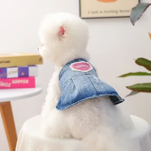 Vestito Denim per Cani Gatti Cuore Rosa Ricamo Honey Gonna in Denim Lavato per Cani di Taglia Piccola Media Cucciolo