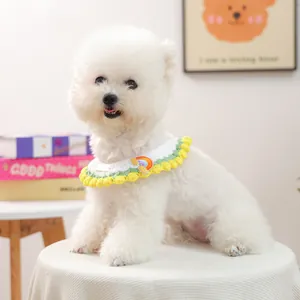 Handmade Knitted Pet Scarf Cute Rainbow Musical Note Embroidery Pet Bib Collar For Small Dogs Cats Accessory