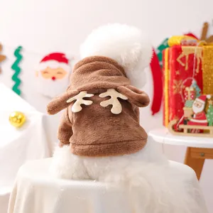 Vêtements de Noël pour Animaux de Compagnie en Flanelle Costume de Renne Chien Chat Sweat à Capuche d'Hiver Chaud