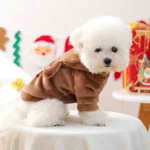 Sweat à capuche renne de Noël marron pour petits chiens en flanelle polaire chaude et douce