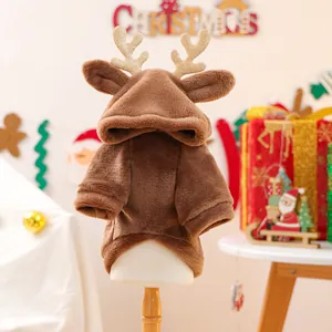 Détails du sweat à capuche renne pour chien avec bois dorés et flanelle douce de Noël