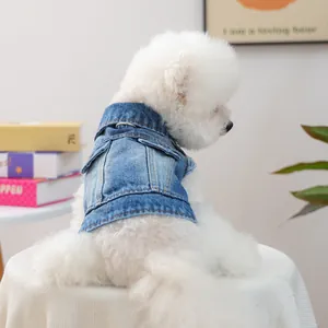 Gilet en Denim Bleu Lavé Vintage pour Animaux Avec Anneau en D en Métal pour Petits Chiens Chats Vêtements sans Manches