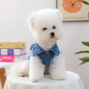 Gilet rétro en denim bleu foncé pour animaux de compagnie avec bords polaires
