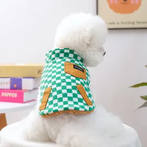 Gilet Reversibile per Cani Pile Sherpa Motivo a Scacchiera Caldo Imbottito Capispalla Invernali per Cani Gatti di Piccola e Media Taglia Abbigliamento per Animali Domestici