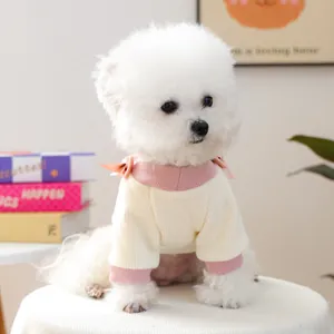 Gemütlicher Haustierpullover für kleine Hunde Katzen, cremefarben rosa Strickware Schleife.