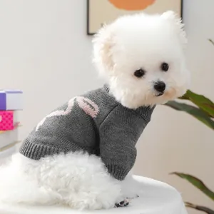 Grey pet knit sweater with pink flamingo pattern for small dogs and cats