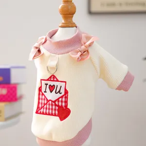 Süßer Hund Katze Pullover Frühling Herbst Herz Enveloppe Design Haustier Kleidung rosa