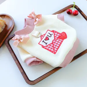 Süßer Haustier Hund Pullover rosa Strickwaren Welpenkleidung Herz Umschlag Design kleine Hunde