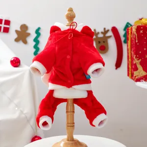 Detailed view of red and white velvet Christmas pet onesie with soft plush trim