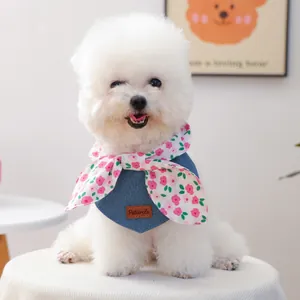 Adjustable Pet Bandana Bowknot Saliva Bib Denim Floral Plaid Scarf For Small Dogs Cats Puppy Kitten Accessories
