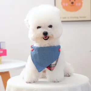Verstelbare Huisdier Bandana Dubbelzijdig Denim Ruitjes Bloemen Honden Sjaal Met Drukknoppen Wasbaar Katten Slab Puppy Accessoires