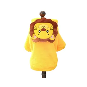 Lion-themed thickened flannel pet hoodie for dogs and cats in warm yellow