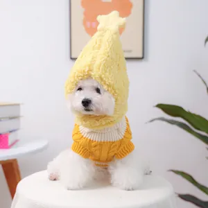 Suéter amarillo de punto para perro con conjunto de gorro de estrella para mascotas
