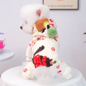 Pijama de Dibujos Animados para Perro y Gato Mono de Invierno Cálido de Vellón Engrosado con Capucha de Pompones