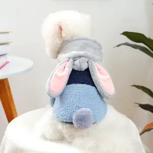 Cute Rabbit Ears Pet Hoodie Warm Sherpa Fleece Dog Sweatshirt Color Block Winter Clothes For Small Dogs Cats Puppy