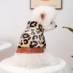 Mode Huisdier Luipaardprint Imitatiebont Jas Warm Winter Hond Kat Kleding Met Metalen D-ring Rits Kleding