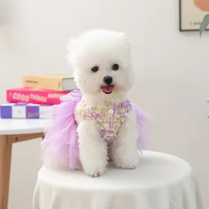 PETCIRCLE cute dog dress puppy mesh tutu skirt small dogs floral fairy princess pet apparel