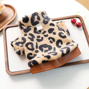 Pluche huisdierentrui met luipaardprint, metalen D-ring en imitatielederen rand