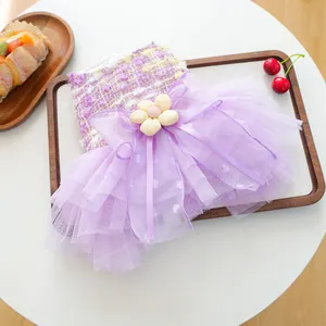 Cute purple pet mesh tutu skirt for small dogs, featuring layered tulle and cute floral decor.