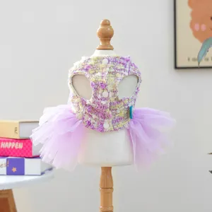 Adorable pet dog dress puppy tweed mesh tutu skirt cute fairy princess apparel for small dogs
