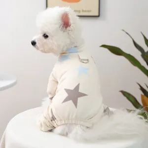 Weicher Warmer Haustier Jumpsuit Für Kleine Hunde Katzen Stern Schmetterling Druck Welpen Schlafanzug Mit Leinenring Kleidung