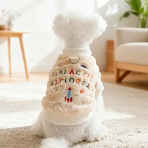 Abbigliamento per Cani Invernale Caldo Gilet in Peluche Ricamo Razzo Galactic Explorer Cappotto in Pile per Cuccioli Con Anello a D per Piccoli Cani Gatti