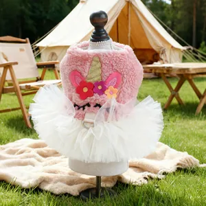 Pink unicorn pet dress for small dogs and cats with tutu skirt and outdoor camping scene
