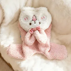 Combinaison lapin en peluche rose et blanche en laine d'agneau pour petits chiens et chats