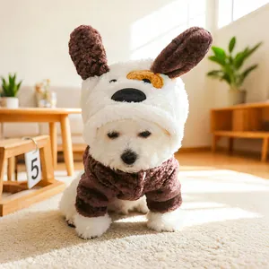 Plüschiger Hunde-Hoodie in Braun und Weiß mit Welpenohren für kleine Haustiere