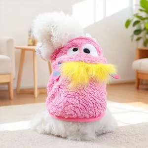 Abbigliamento per Animali Domestici Rosa a Tema Mostro Felpa con Cappuccio in Peluche per Cani Gatti Costume da Cartone Animato per Cuccioli Invernale