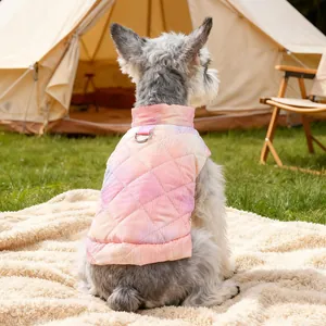 Bunte gesteppte Hundeweste mit D-Ring für kleine Hunde in einer Outdoor-Camping-Umgebung