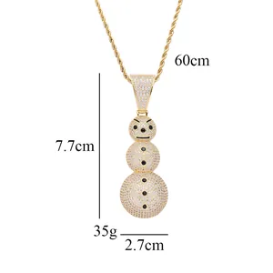 Detailed view of hip hop snowman pendant dimensions 7.7cm by 2.7cm with 60cm rope chain