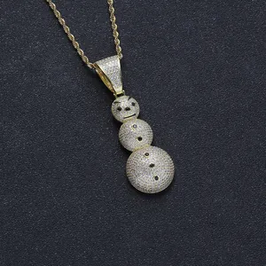 Hip Hop Angry Snowman Pendant Necklace Stainless Steel Rope Chain Micro Pave Zirconia Iced Out Jewelry For Men Gift