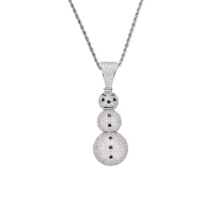 Iced out angry snowman hip hop pendant with rope chain necklace for men and women