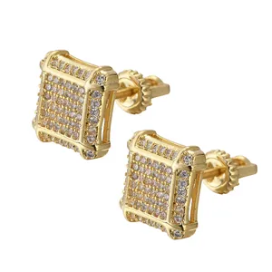 Detail of square hip-hop studs with pavé-set zircons and secure screw-back design