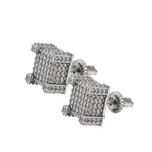Boucles d'oreilles hip hop carrées avec zircons et fermoirs à vis de sécurité