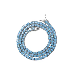 4mm sky blue zircon single row tennis chain necklace with secure jewelry clasp